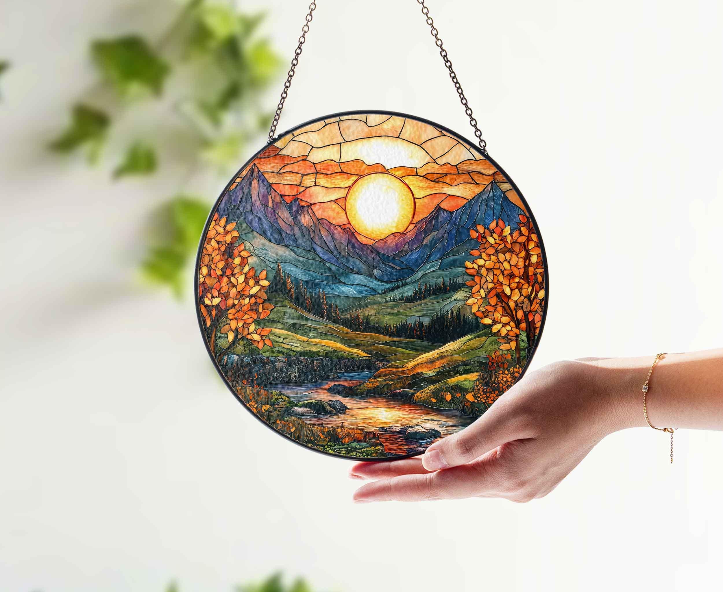 Mountain Art Glass Suncatcher, Mountain Range Acrylic Window Hangings, Mountain Lover Gift, Natural Suncatcher Decor, Wall Hanging Decor