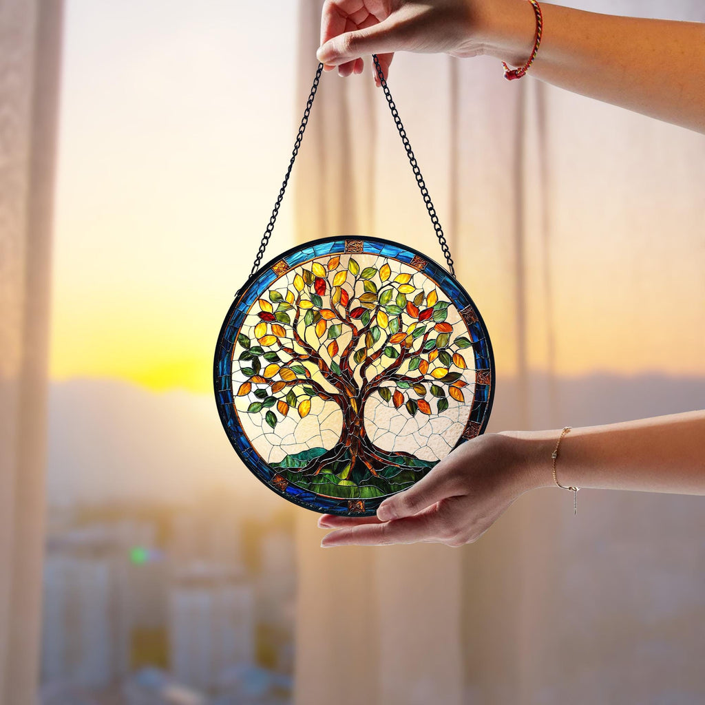 Stained Glass Tree Of Life Suncatcher: Handmade Window Hanging Decor