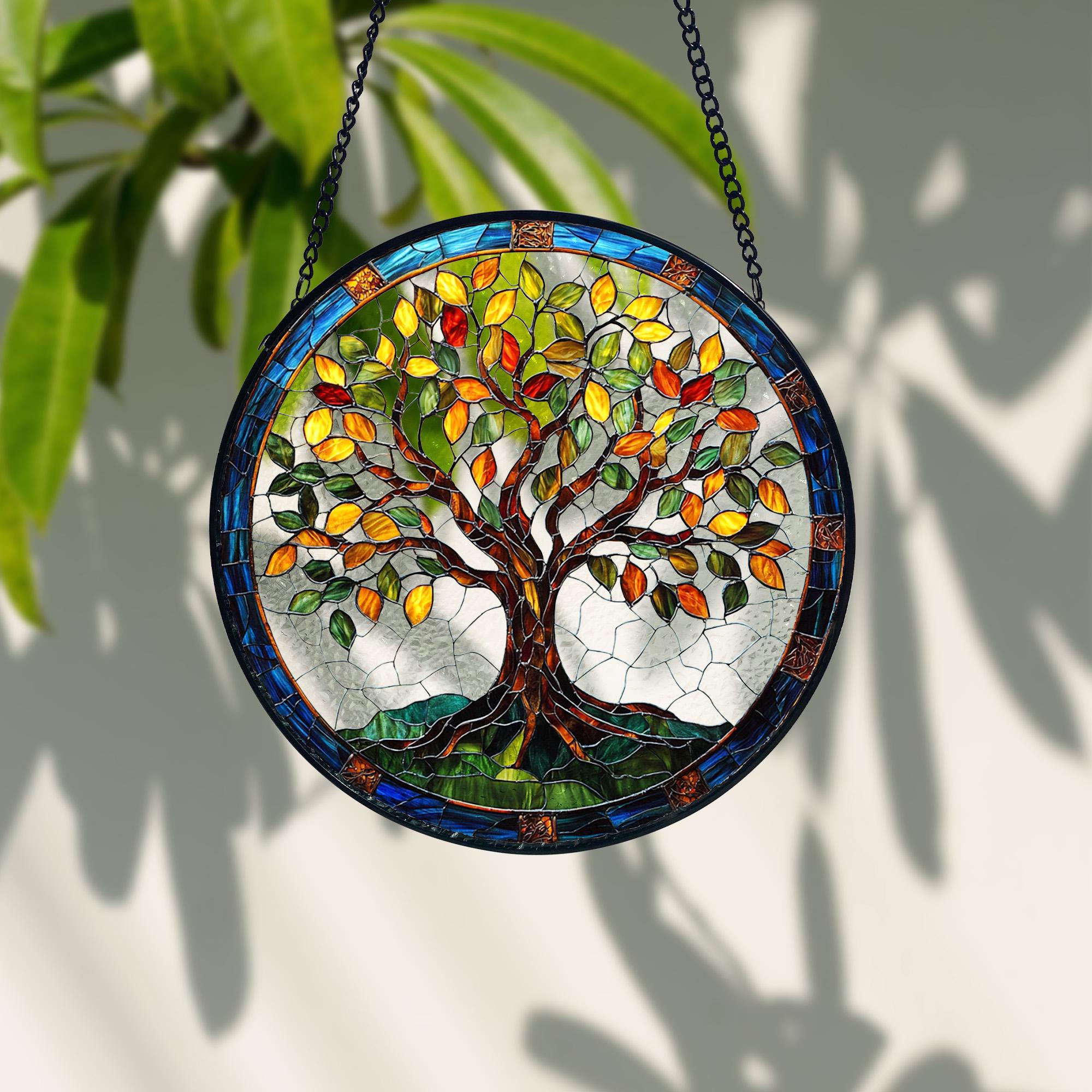 Stained Glass Tree Of Life Suncatcher: Handmade Window Hanging Decor