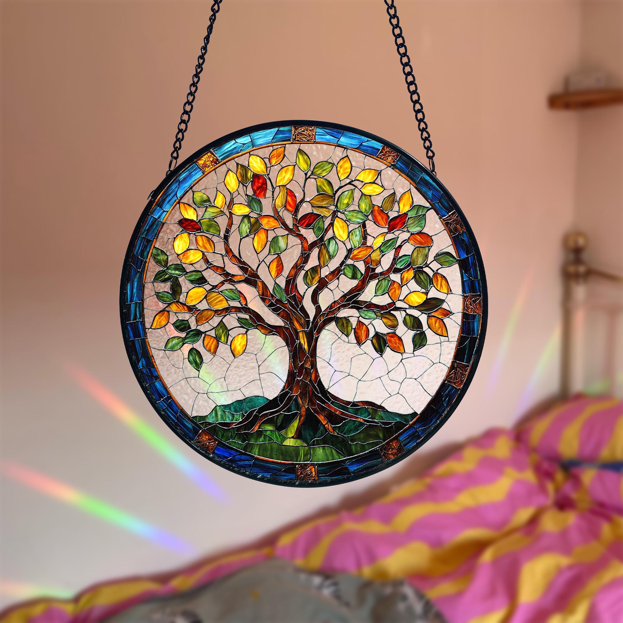 Stained Glass Tree Of Life Suncatcher: Handmade Window Hanging Decor