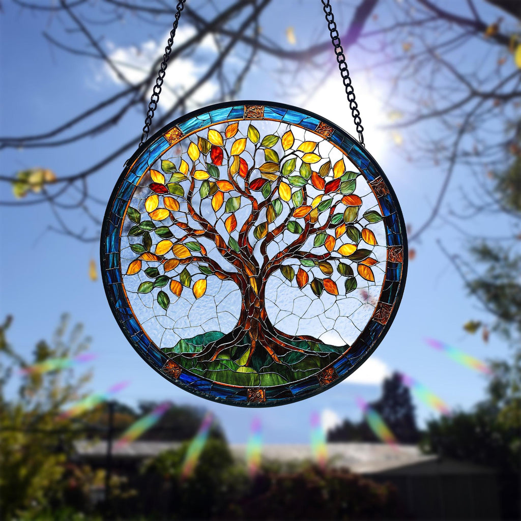 Stained Glass Tree Of Life Suncatcher: Handmade Window Hanging Decor