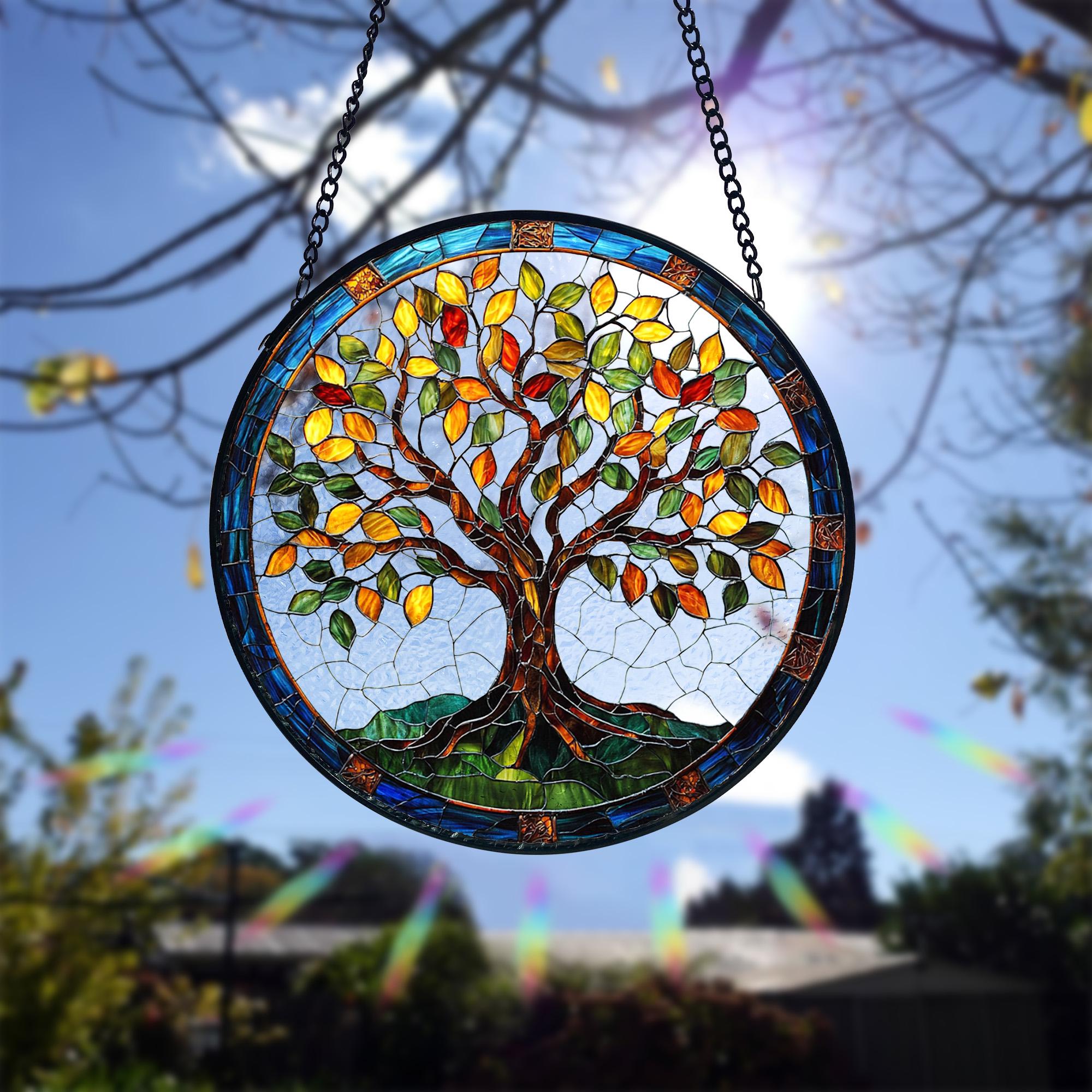 Stained Glass Tree Of Life Suncatcher: Handmade Window Hanging Decor