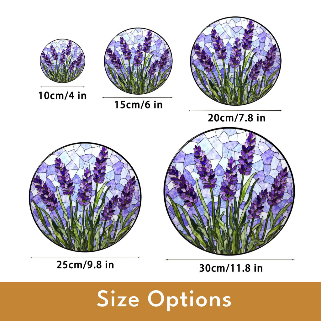 Lavender Flower Stained Glass Window Round Suncatcher Handmade Gift For Mom Or Garden Lover