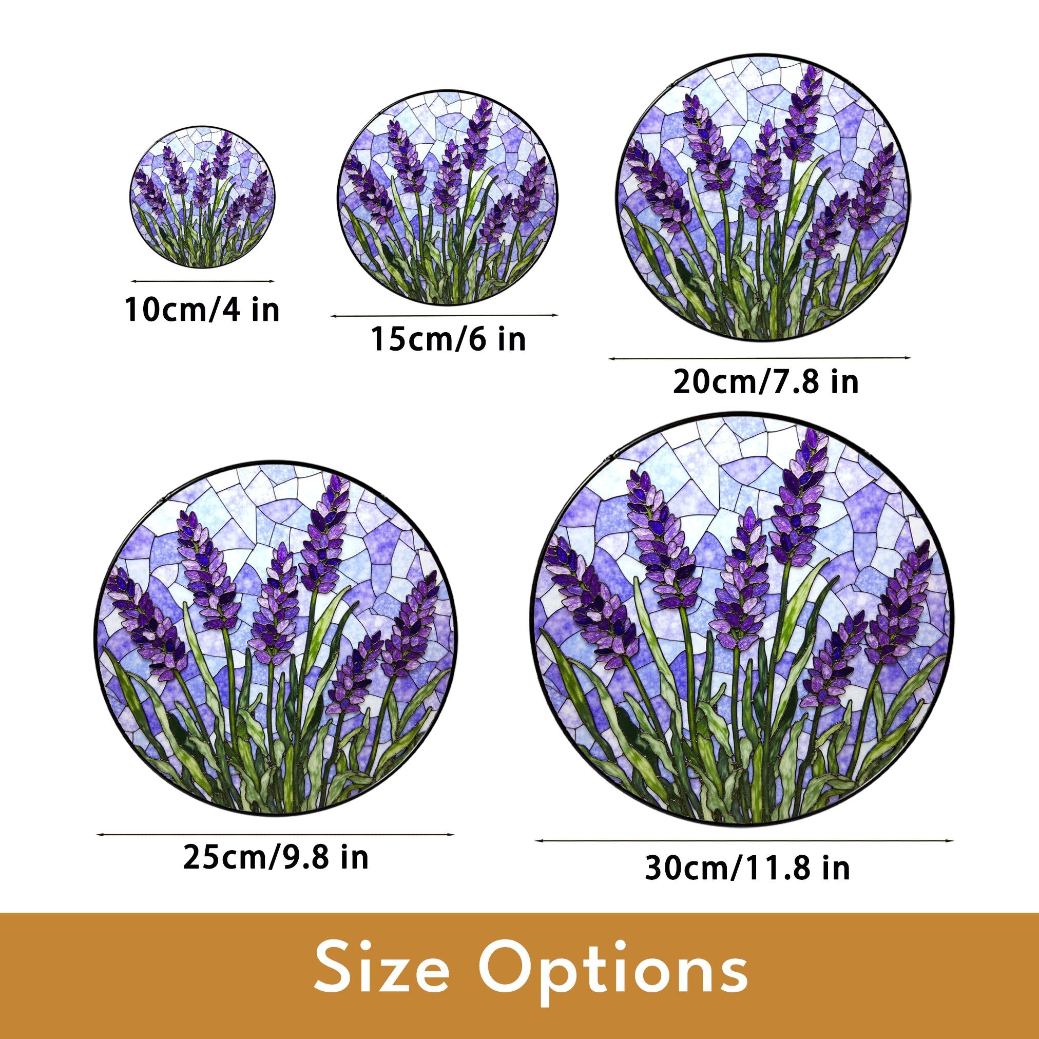 Lavender Flower Stained Glass Window Round Suncatcher Handmade Gift For Mom Or Garden Lover