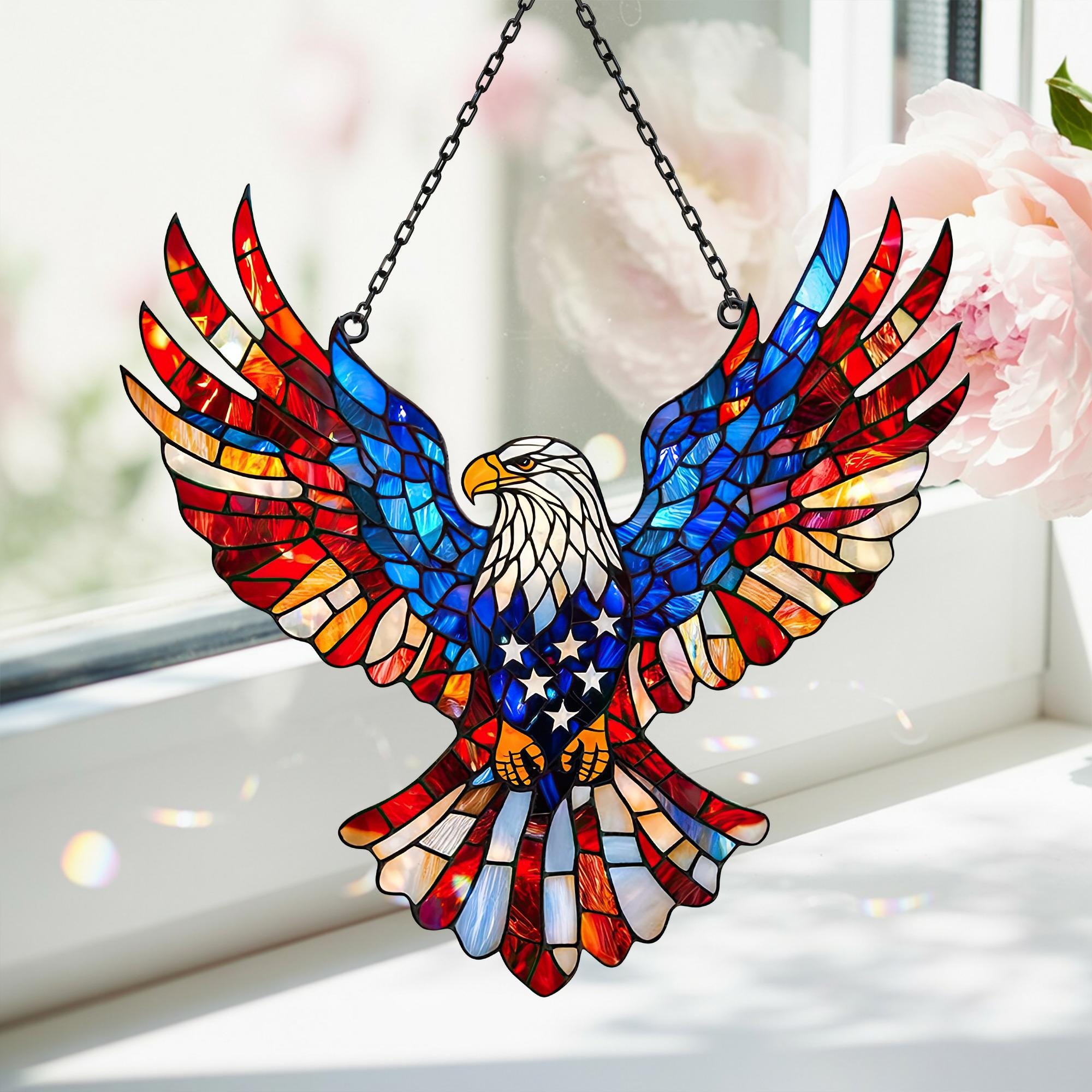 American Eagle Suncatcher, Patriotic Home Decor, Us Flag Sun Catcher, 4th Of July Gift, Usa 250th Anniversary Window Hanging