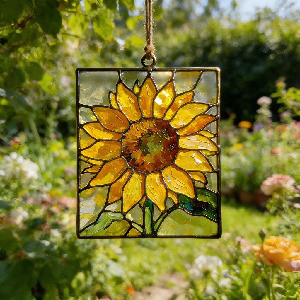 Sunflower Stained Glass Gift For Mom, Handmade Suncatcher Window Decor, Bright Floral Hanging, Mother’s Day Gift Idea, Boho Home Gift