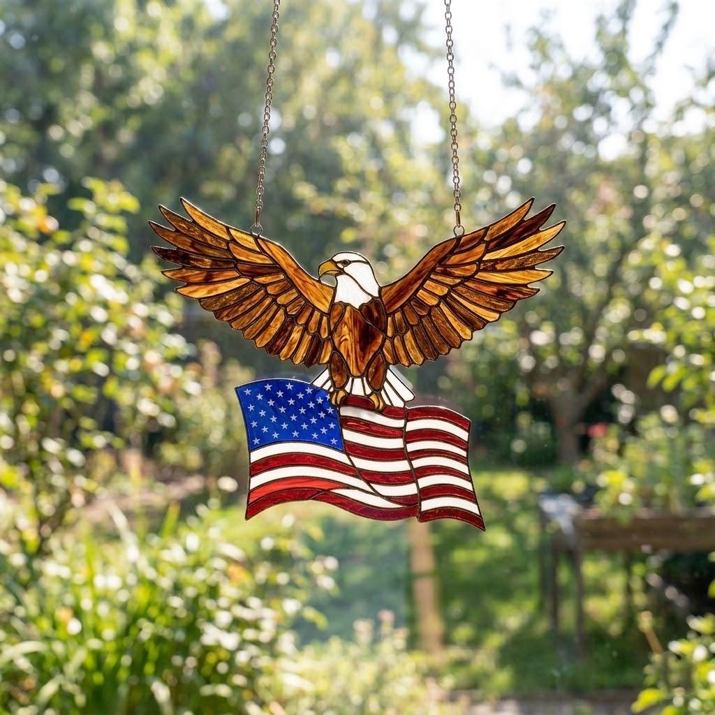 Usa 250th Anniversary America Eagle Suncatcher, July 4th Independence Day Decor, American Flag Stained Glass, Patriotic Gift For Veteran