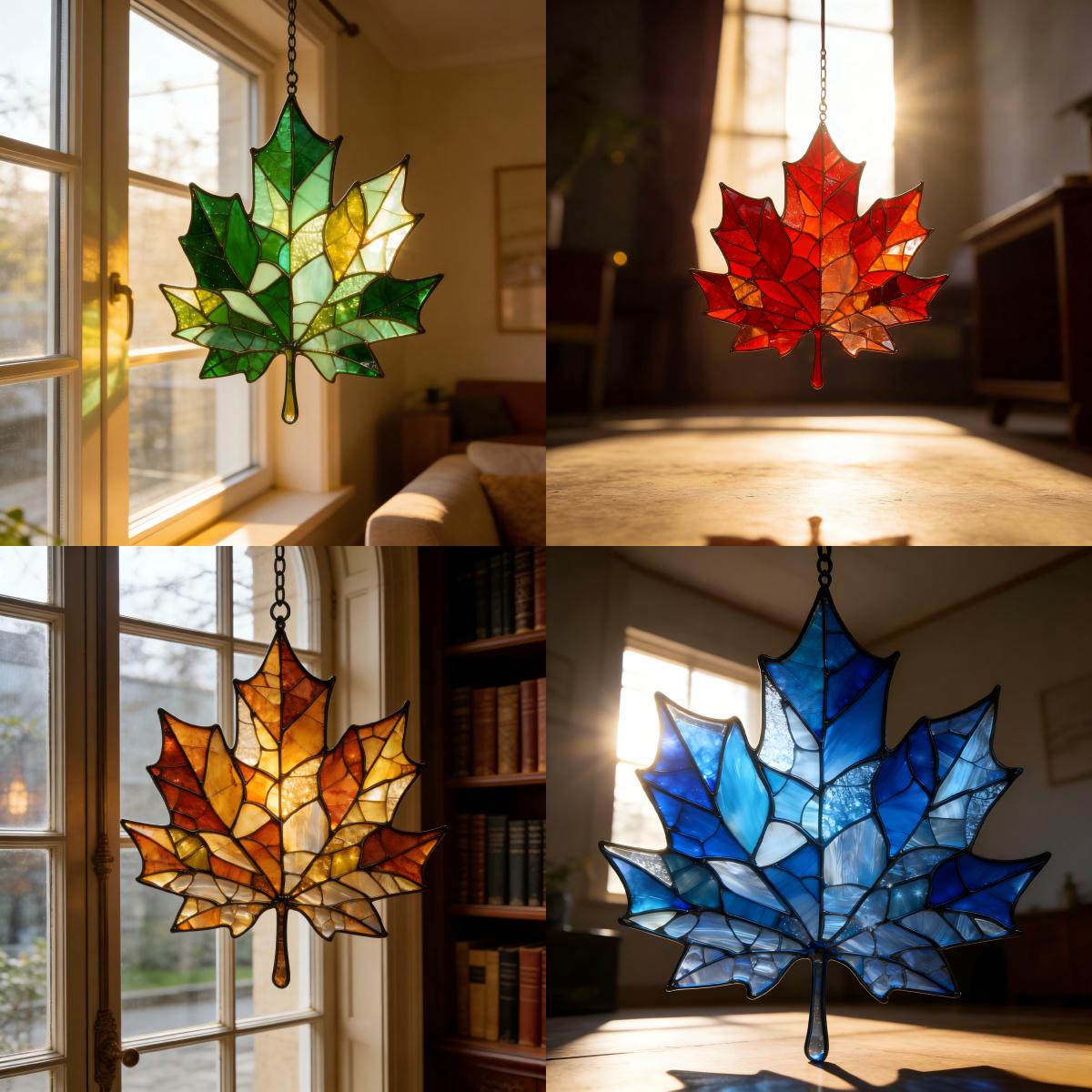 Artisan Spring Summer Fall Winter Maple Leaf Suncatcher,housewarming Gift For New Homeowners,graduation Gift For Classmate,mother's Day Gift