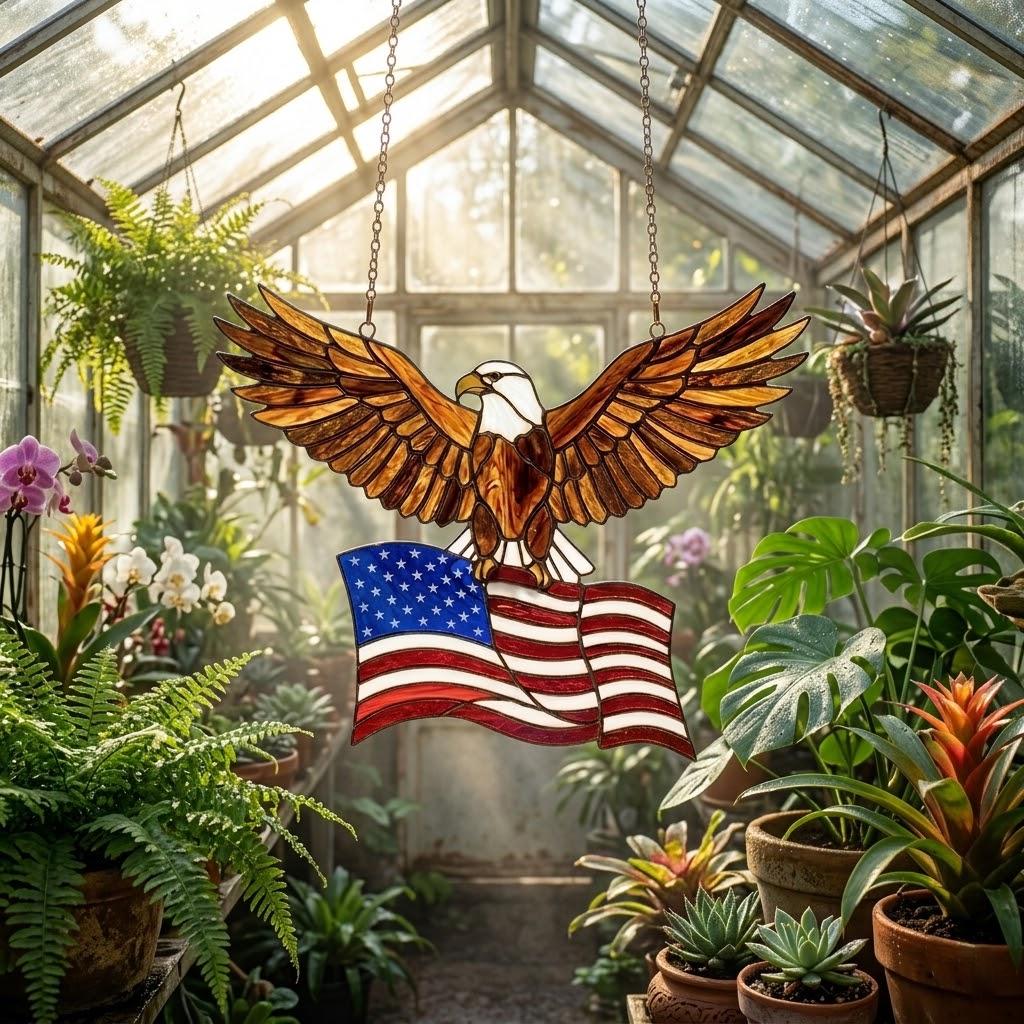 Usa 250th Anniversary America Eagle Suncatcher, July 4th Independence Day Decor, American Flag Stained Glass, Patriotic Gift For Veteran