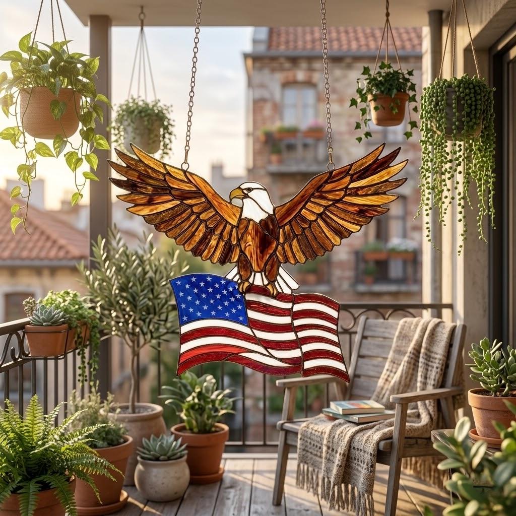 Usa 250th Anniversary America Eagle Suncatcher, July 4th Independence Day Decor, American Flag Stained Glass, Patriotic Gift For Veteran